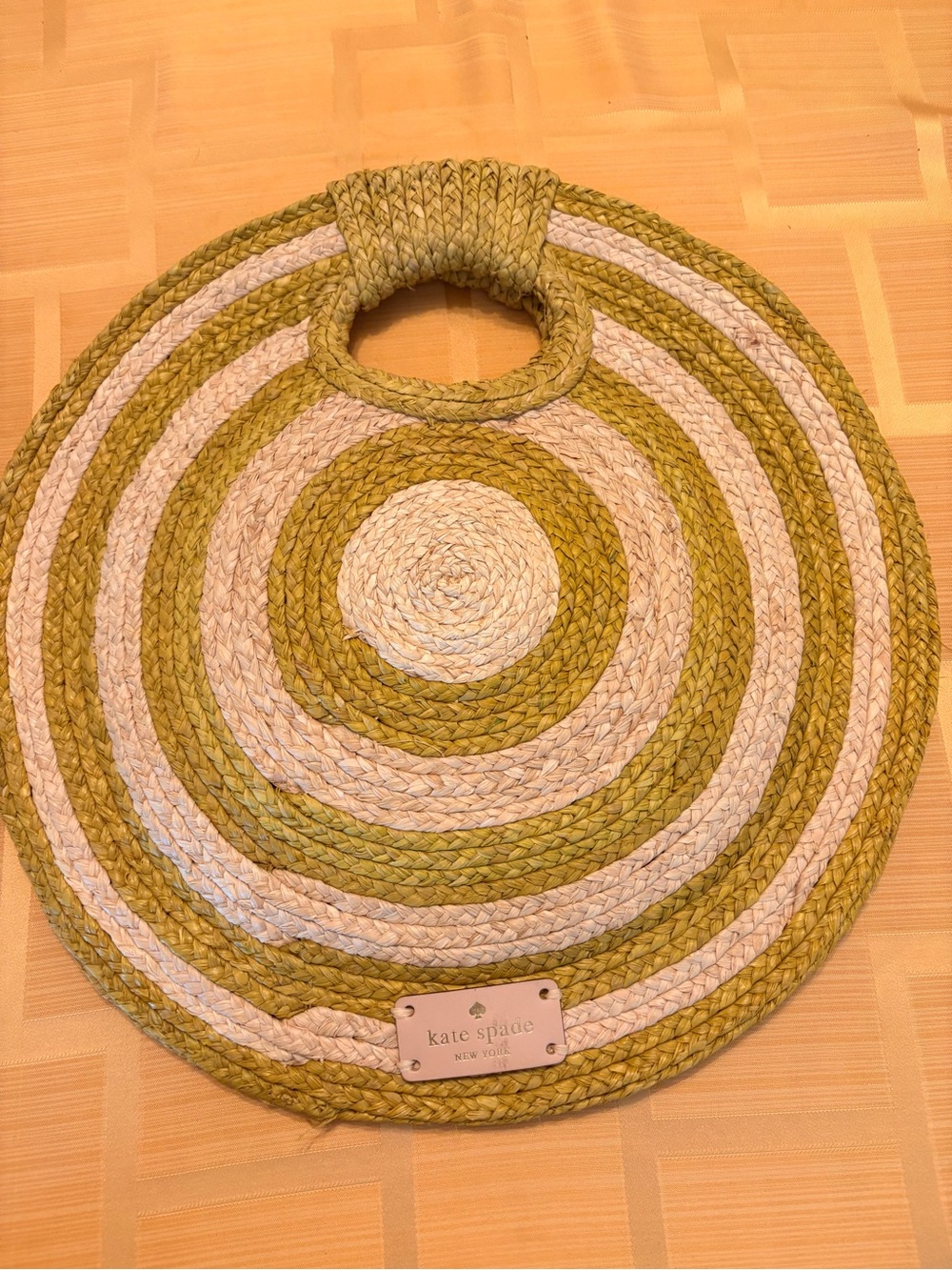 Kate Spade vintage Green and Cream Round Braided Tote